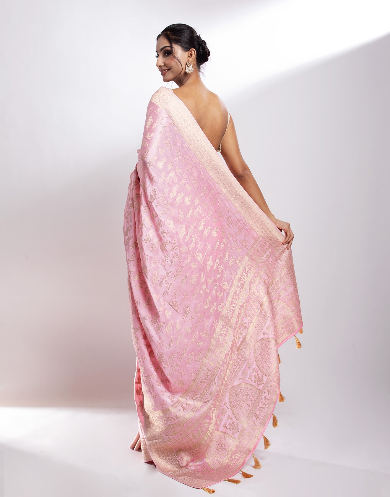 Buy Blush Pink Warli Motifs Crepe Silk Saree Online