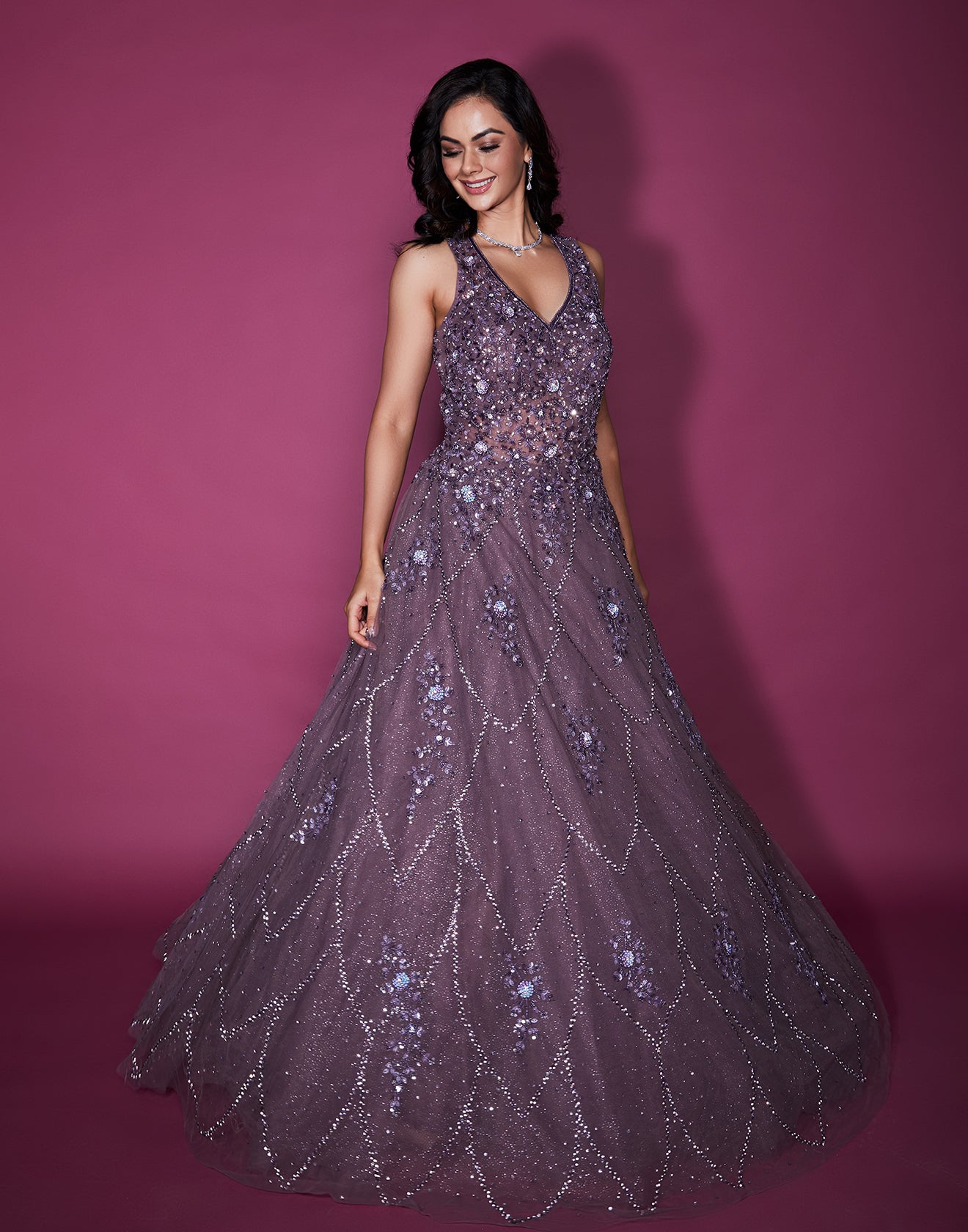 Buy Cosmos Purple Embellished Bridal Gown online – Roopkala