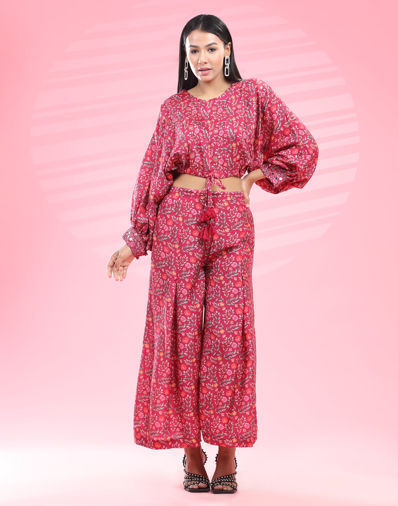 Dark Pink Tie Up Fusion Co Ord Set Roopkala