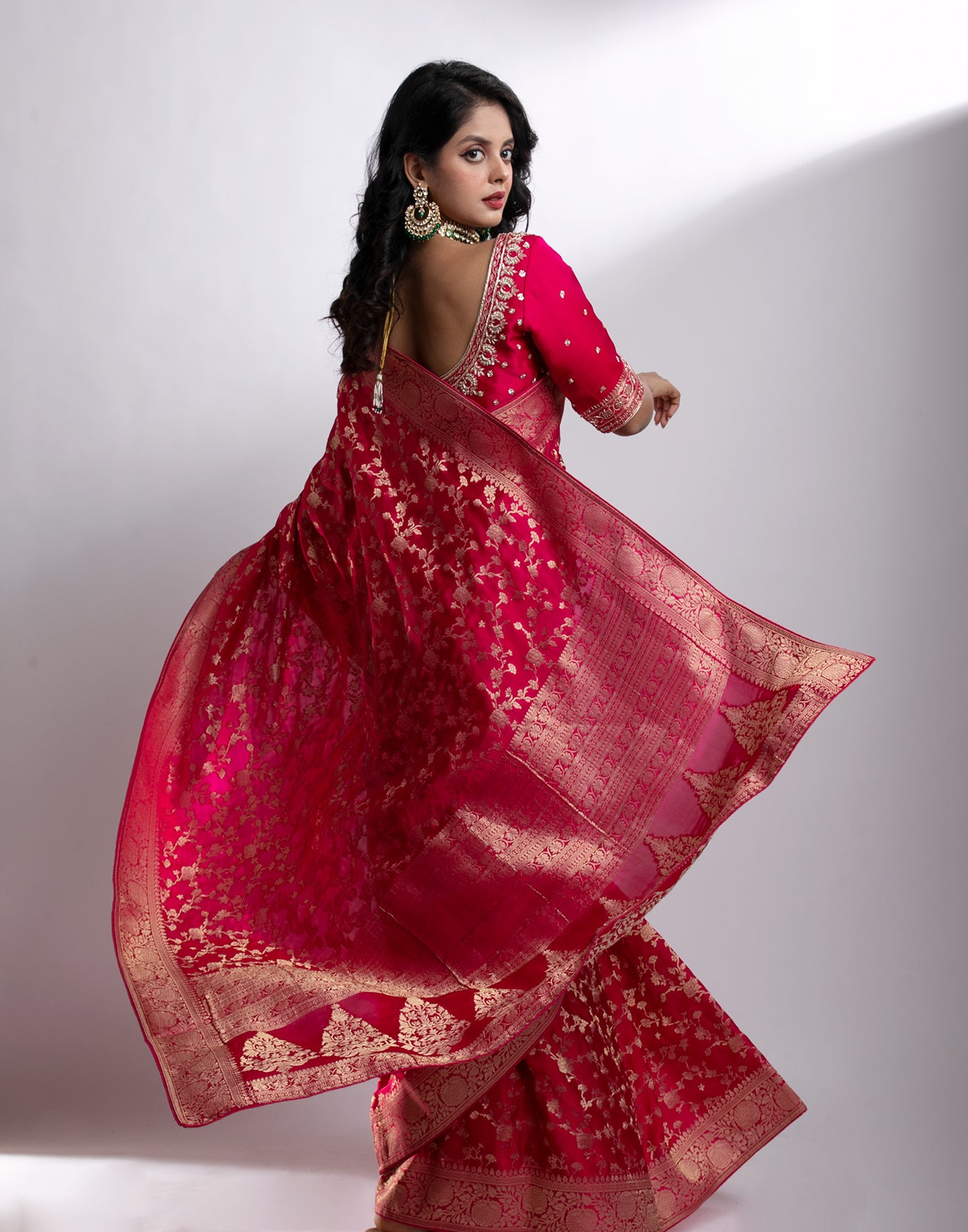 Buy Ruby Pink Banarasi Silk Festive Saree Online