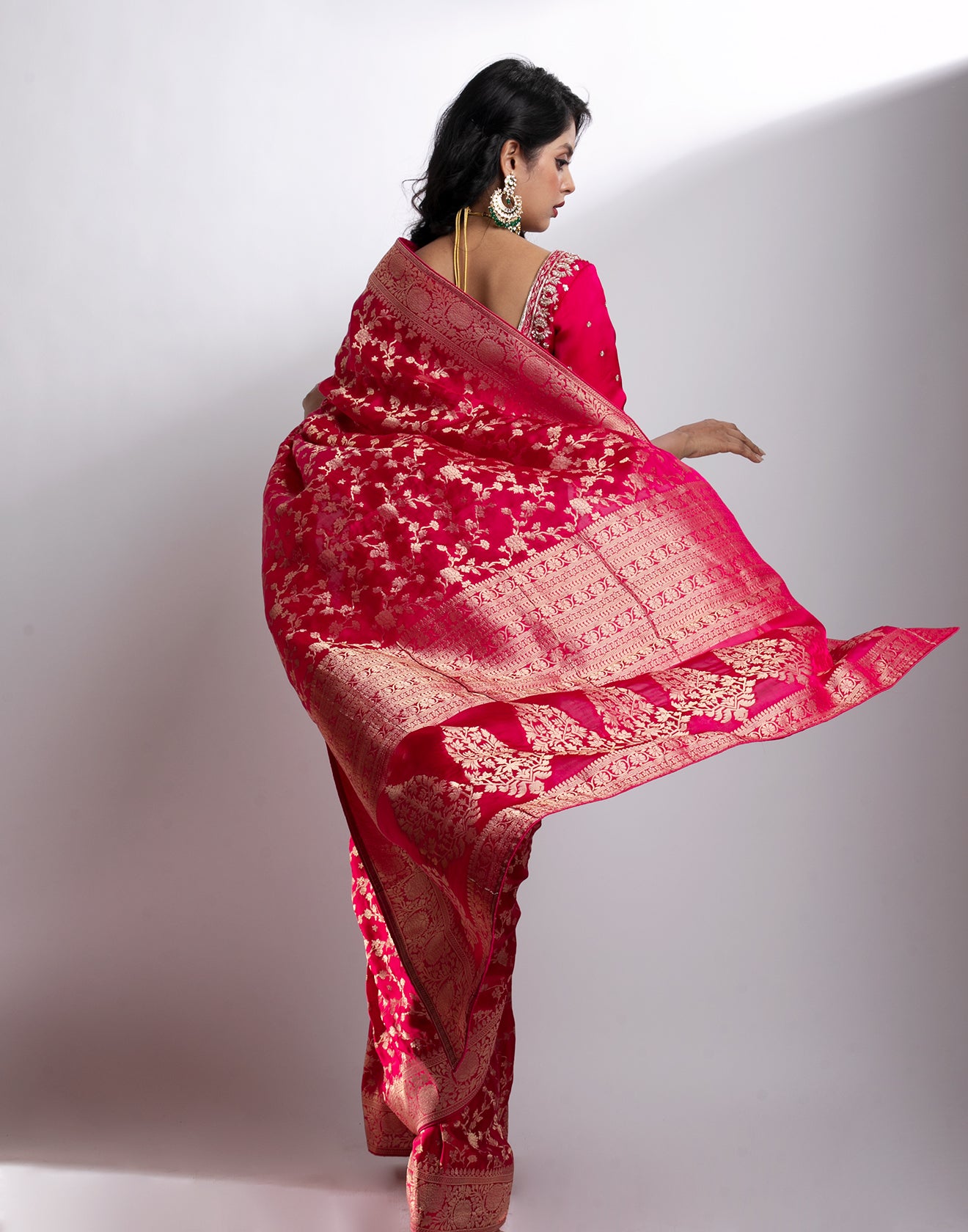 Buy Ruby Pink Banarasi Silk Festive Saree Online