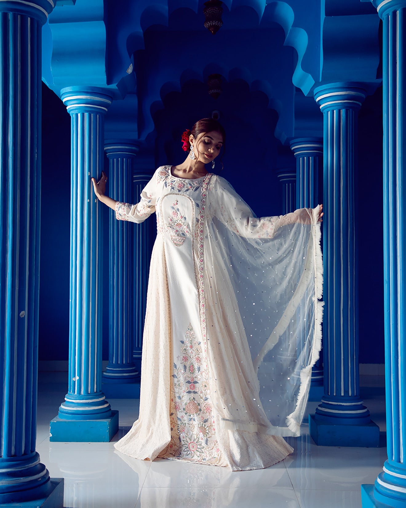 Snow White Embellished Anarkali Gown – Roopkala