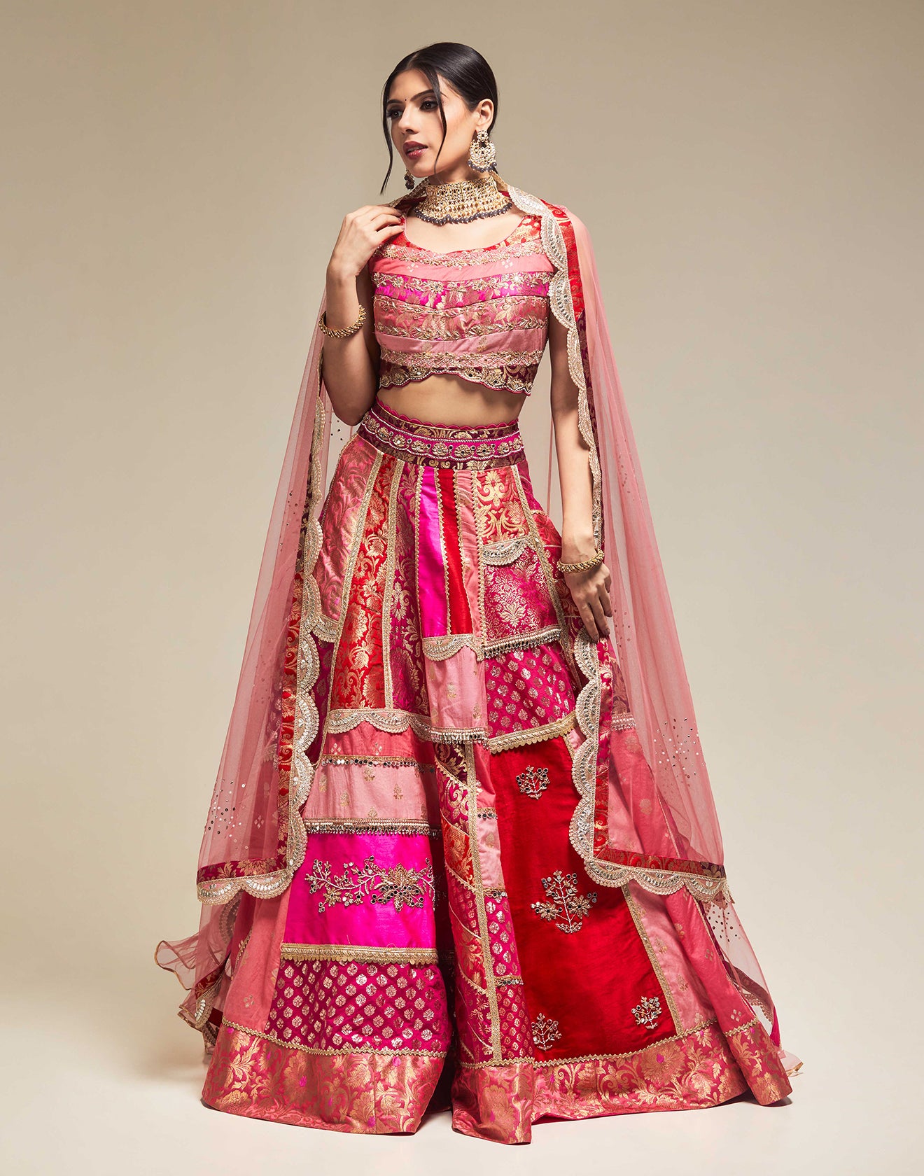 Buy Vibrant Patchwork Multi Hued Lehenga Set online – Roopkala
