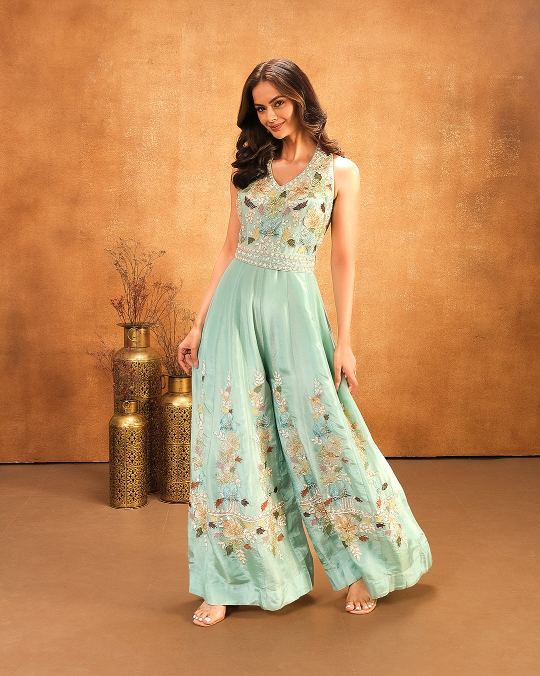 Firozi Embroidered Jumpsuit: A Decorative Designer Wear – Roopkala