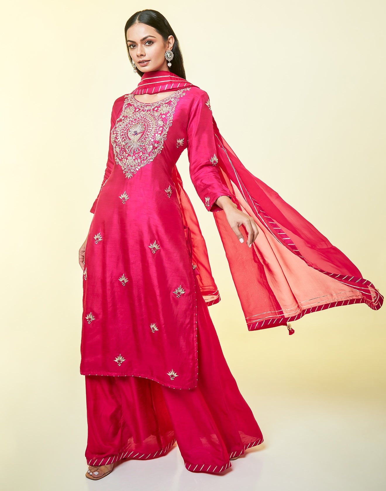 Ombre Style Pink & Purple Festive Wear Palazzo Suit