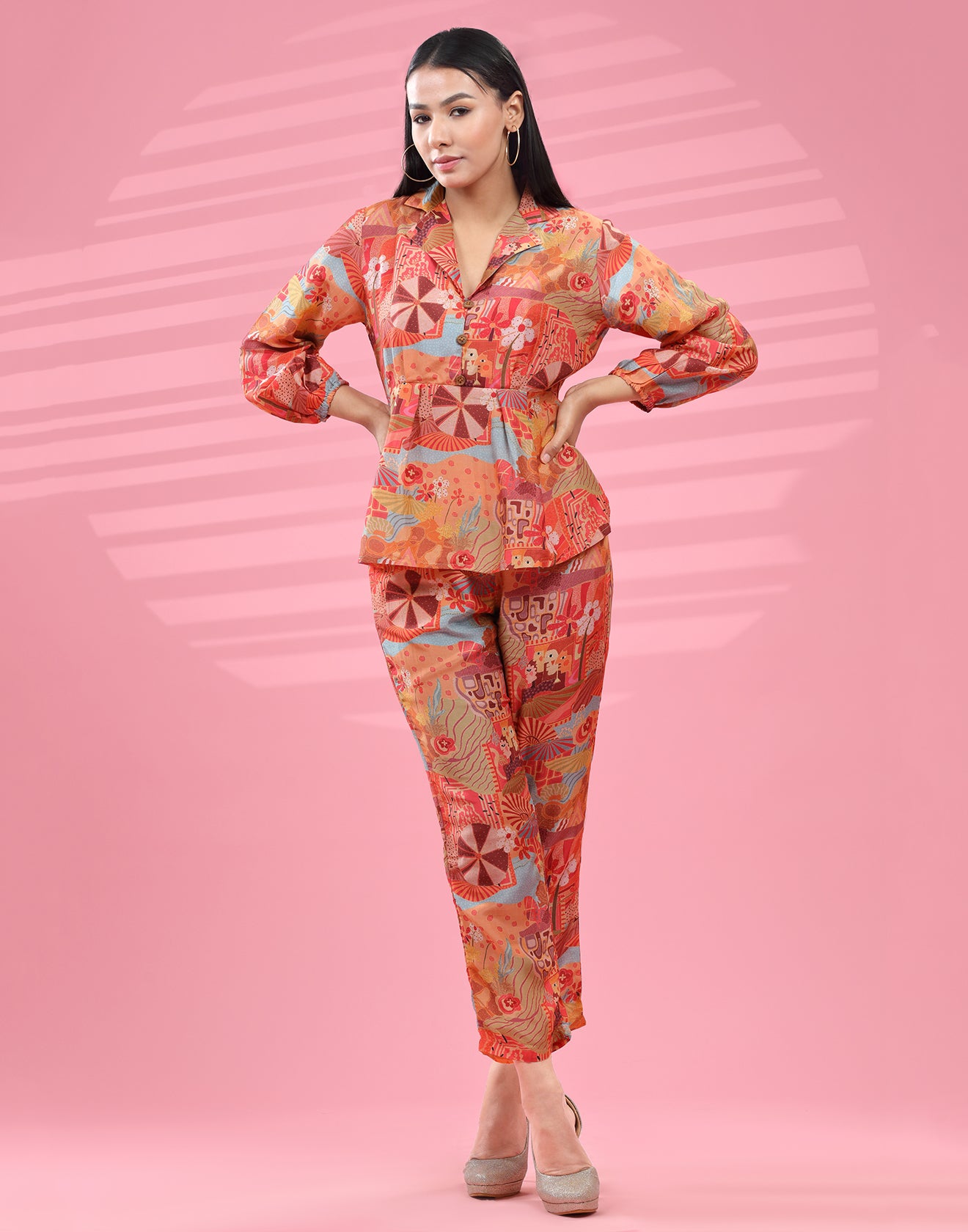 Abstract Multicolor Printed Fusion Co-ord Set
