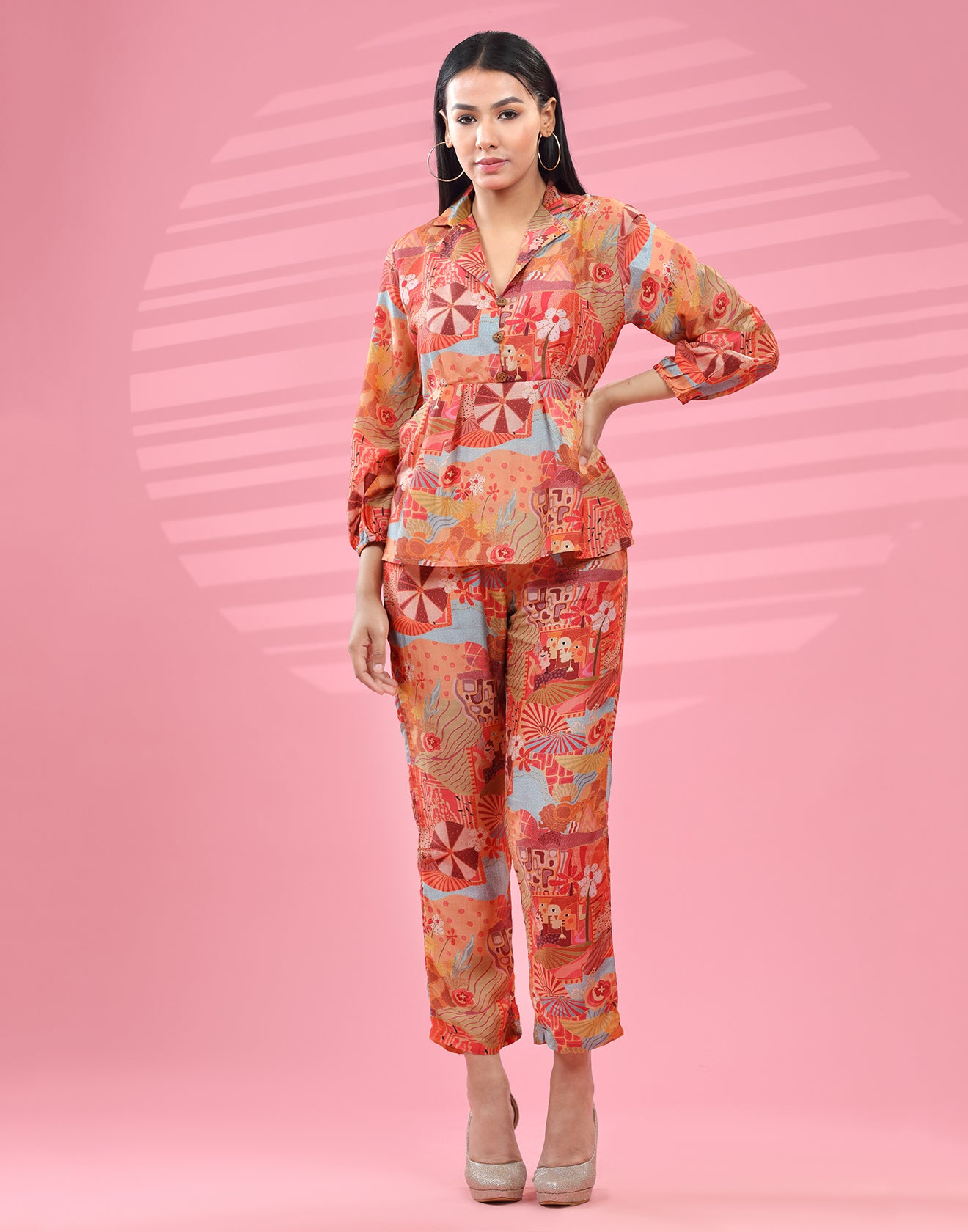 Abstract Multicolor Printed Fusion Co-ord Set