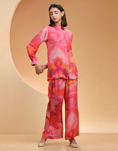 Abstract Printed Rouge Pink Co Ord Set