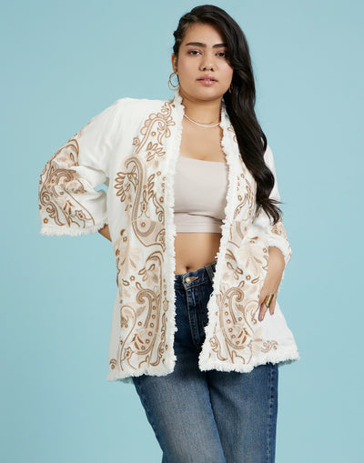 Achromatic White Jacket With Bisquè Embroidery