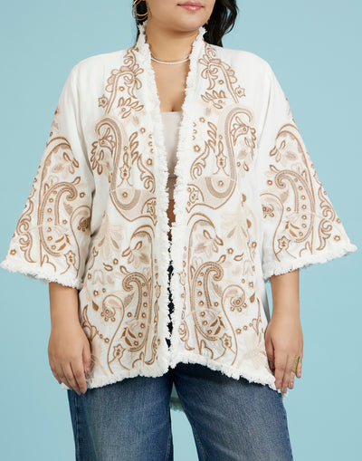 Achromatic White Jacket With Bisquè Embroidery