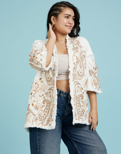 Achromatic White Jacket With Bisquè Embroidery