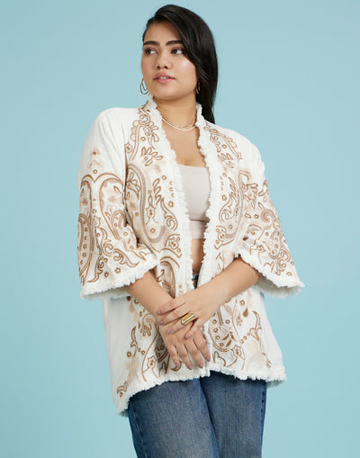 Achromatic White Jacket With Bisquè Embroidery