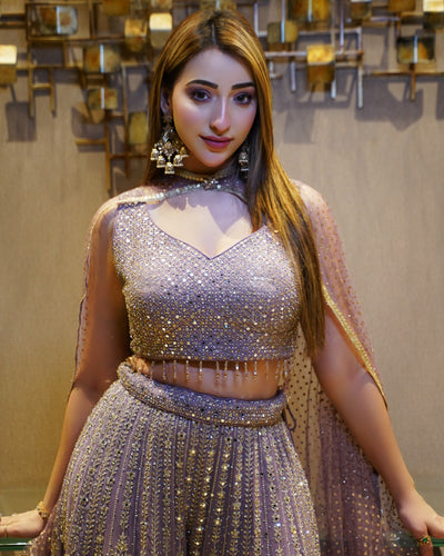 Afsha Khan In Glistering Lavender Embellished Fusion Set