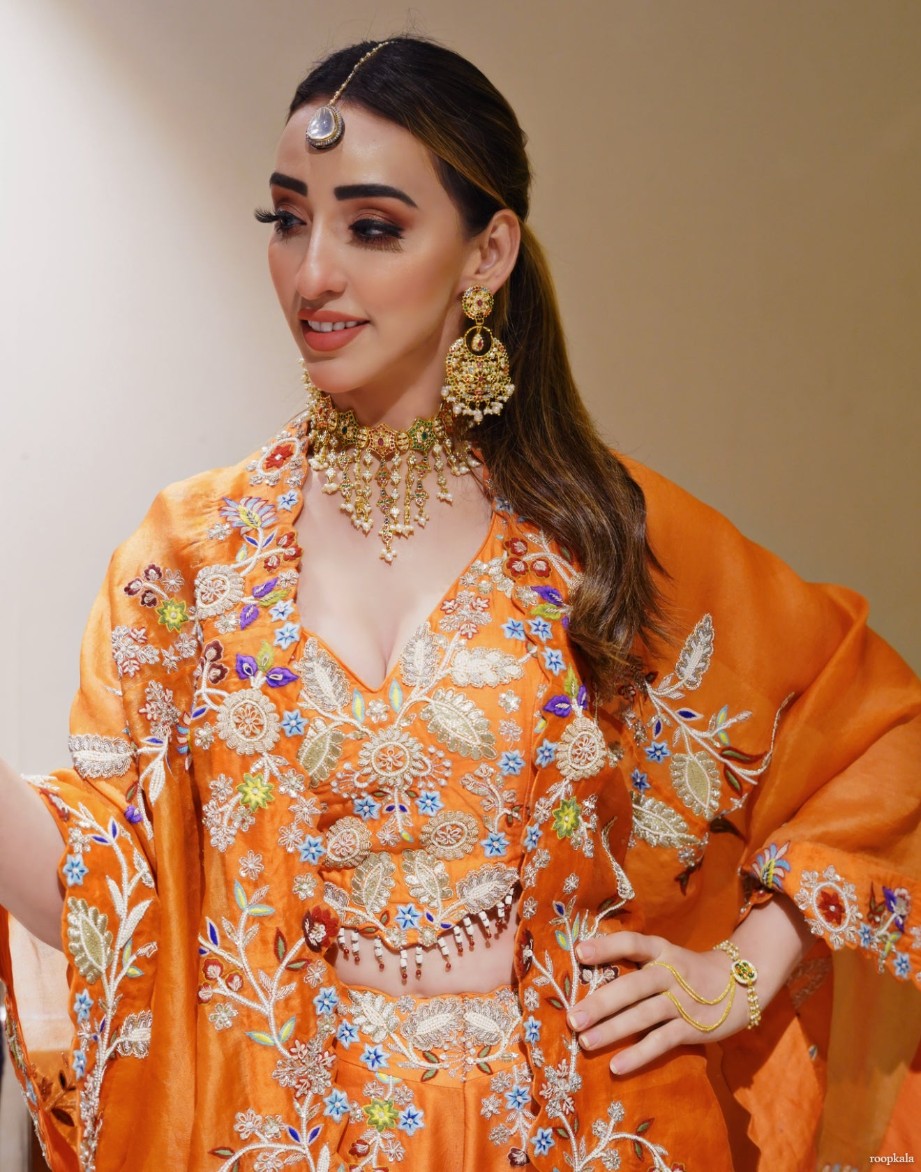 Afsha Khan X Roopkala Vibrant Orange Embroidered Indo-Western Designer Suit