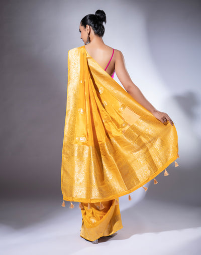 Amber Yellow Woven Saree In Golden Weave