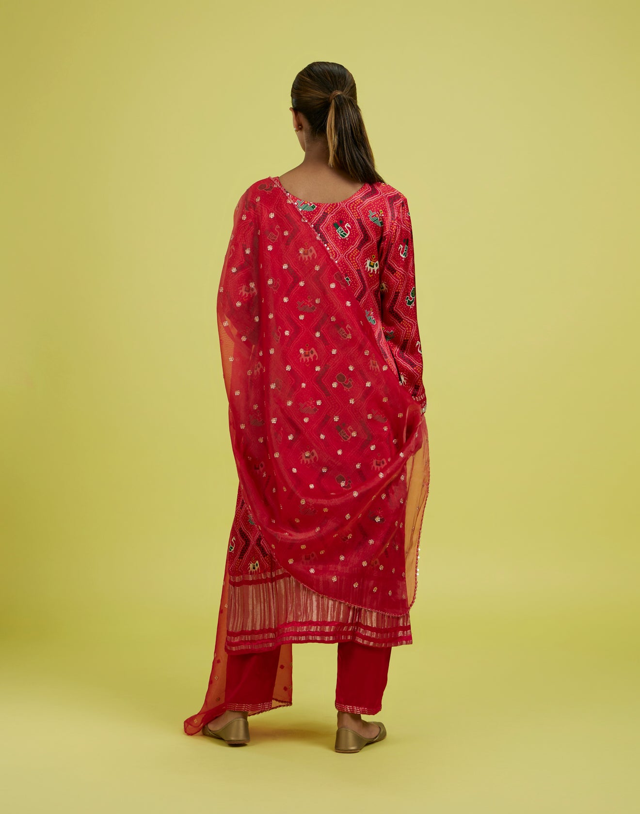 Auspicious Red Patola With Bandhej Festive Kurta Set