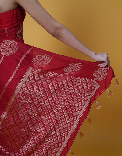 Auspicious Red Festive Silk Saree