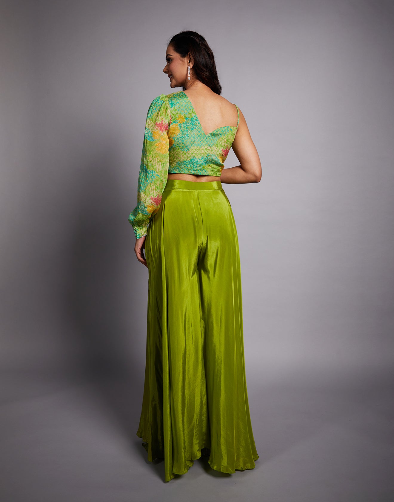 Bandhej Printed Crop Top With Flared Pant Fusion Set