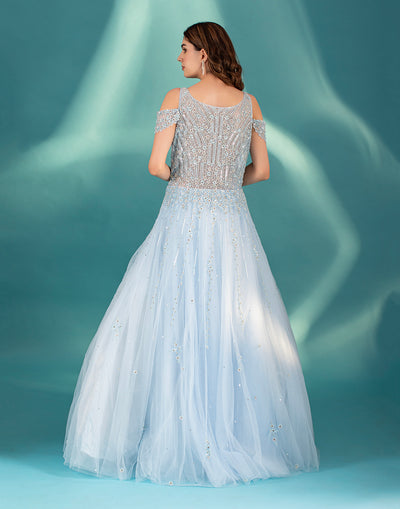 Beau Blue Embellished Cocktail Gown