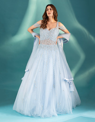 Beau Blue Embellished Cocktail Gown