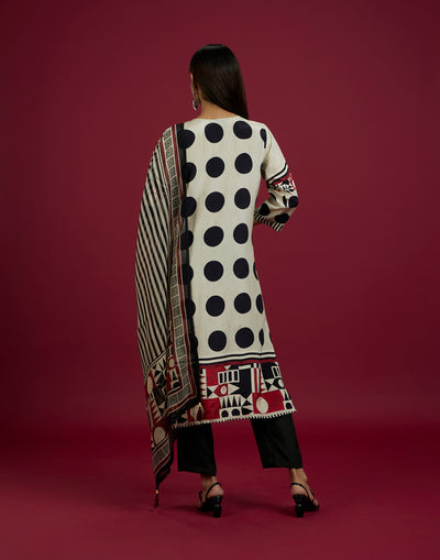 Beige And Black Polka Printed Kurta Set