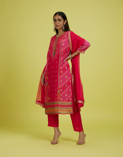 Berry Pink Bandhej Festive Kurta Set