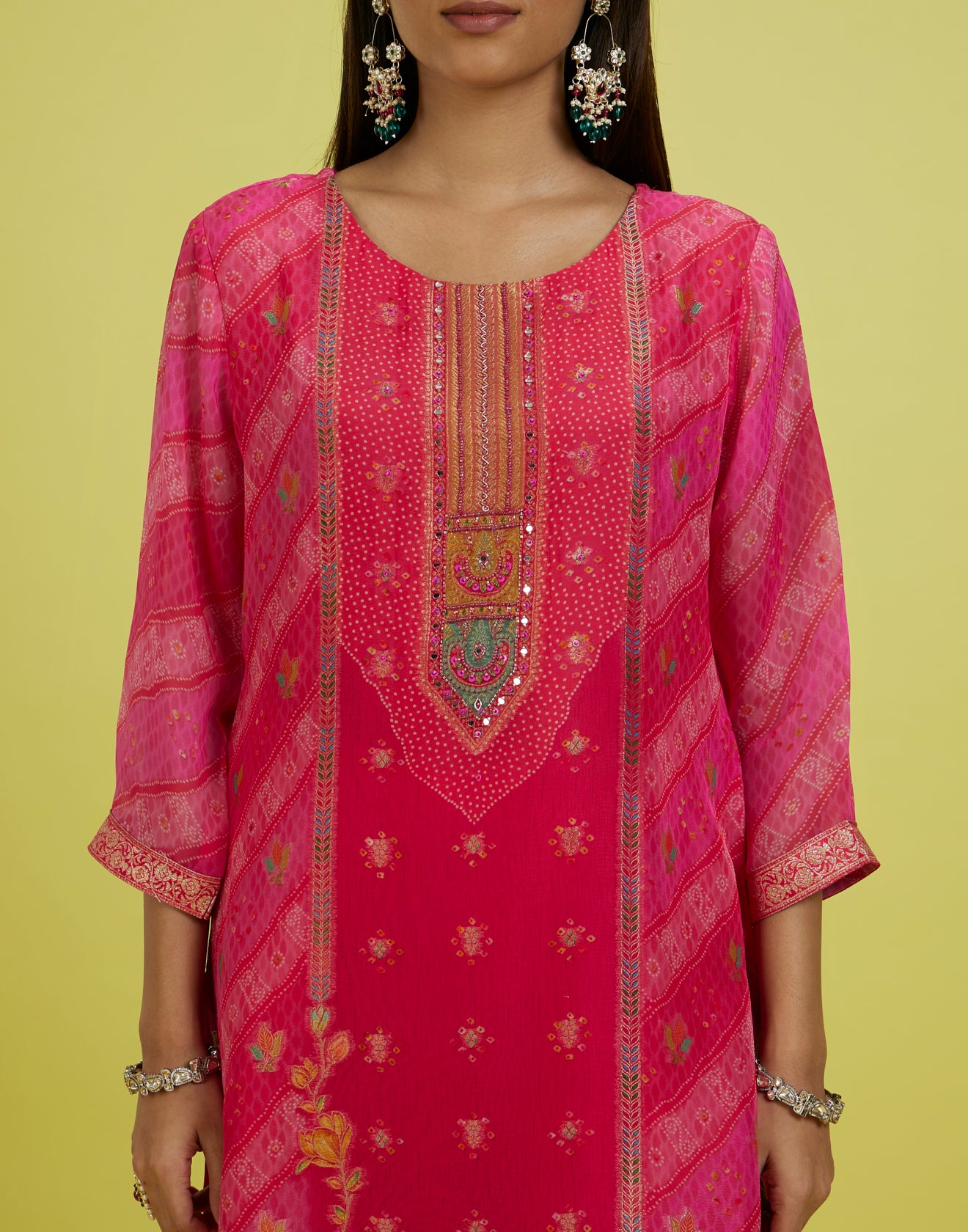 Berry Pink Bandhej Festive Kurta Set