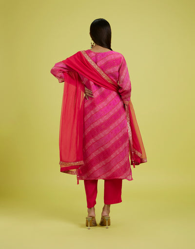 Berry Pink Bandhej Festive Kurta Set