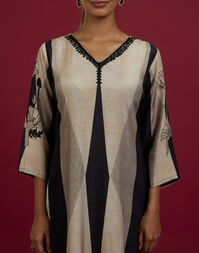 Bisque And Black Abstract Printed Kurta Set