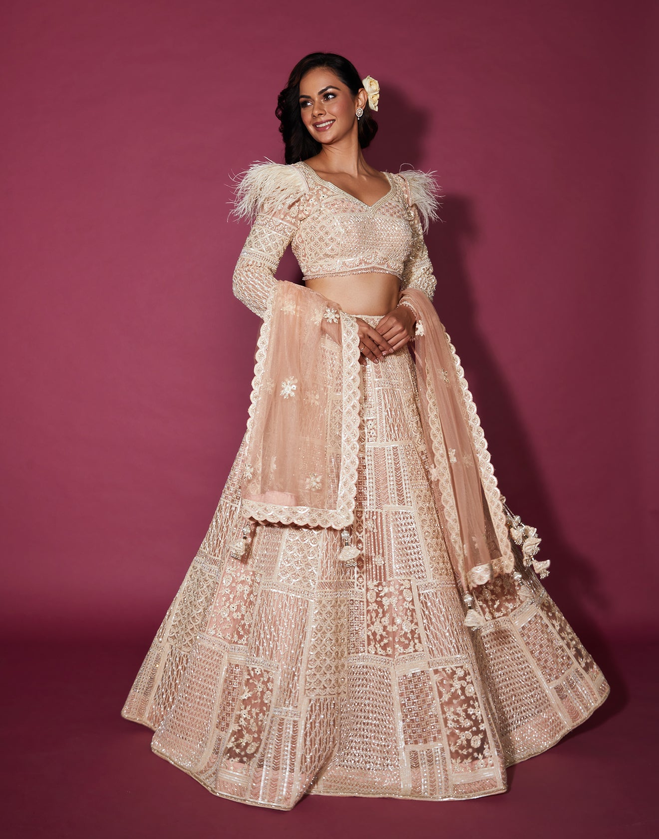 Bisqué Pearl Cocktail Lehenga Set