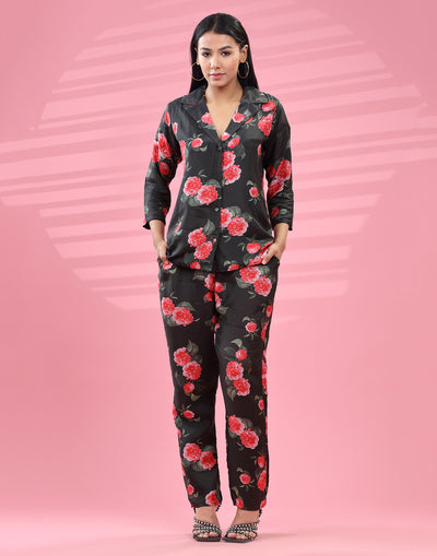 Black Floral Printed Fusion Co-ord Set