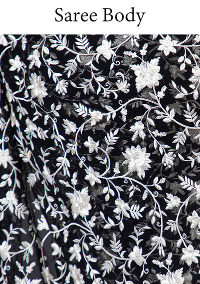 Black Embroidered Saree In White Resham Thread Work