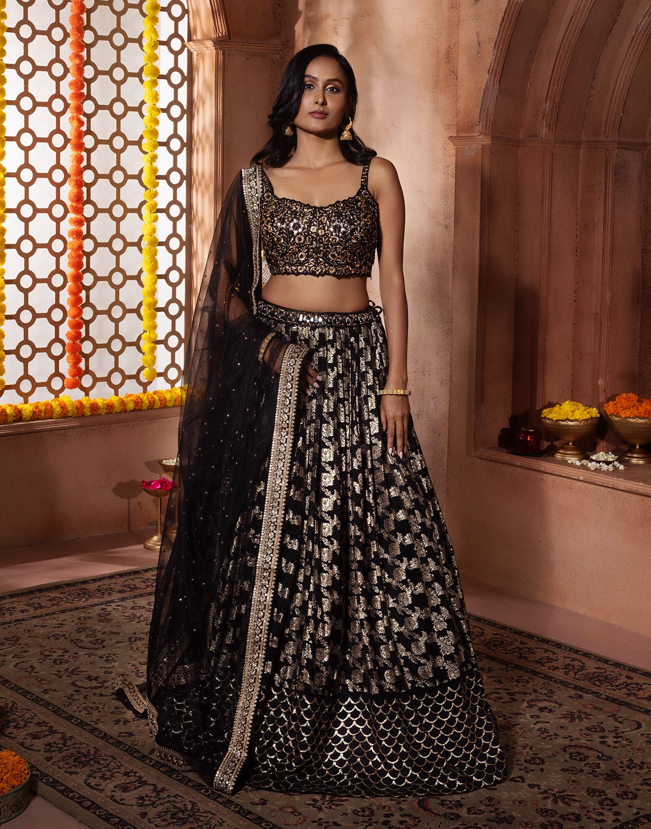 Black With Silver Banarasi Lehenga With Embellished Choli