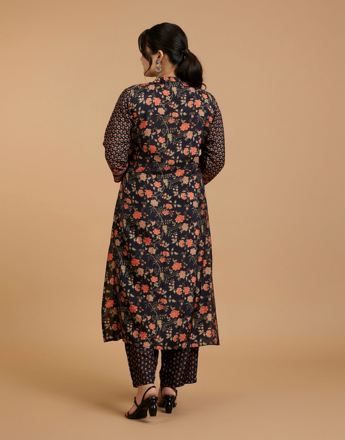 Black With Vibrant Multi Hue Kalamkari Printed Silk Kurta Set