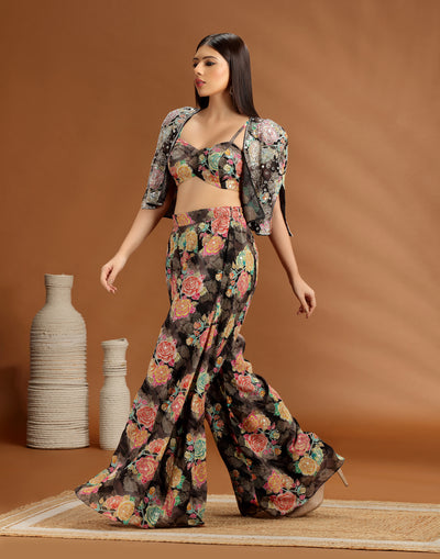 Black Gardenia Floral Printed Fusion Set