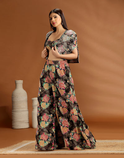 Black Gardenia Floral Printed Fusion Set