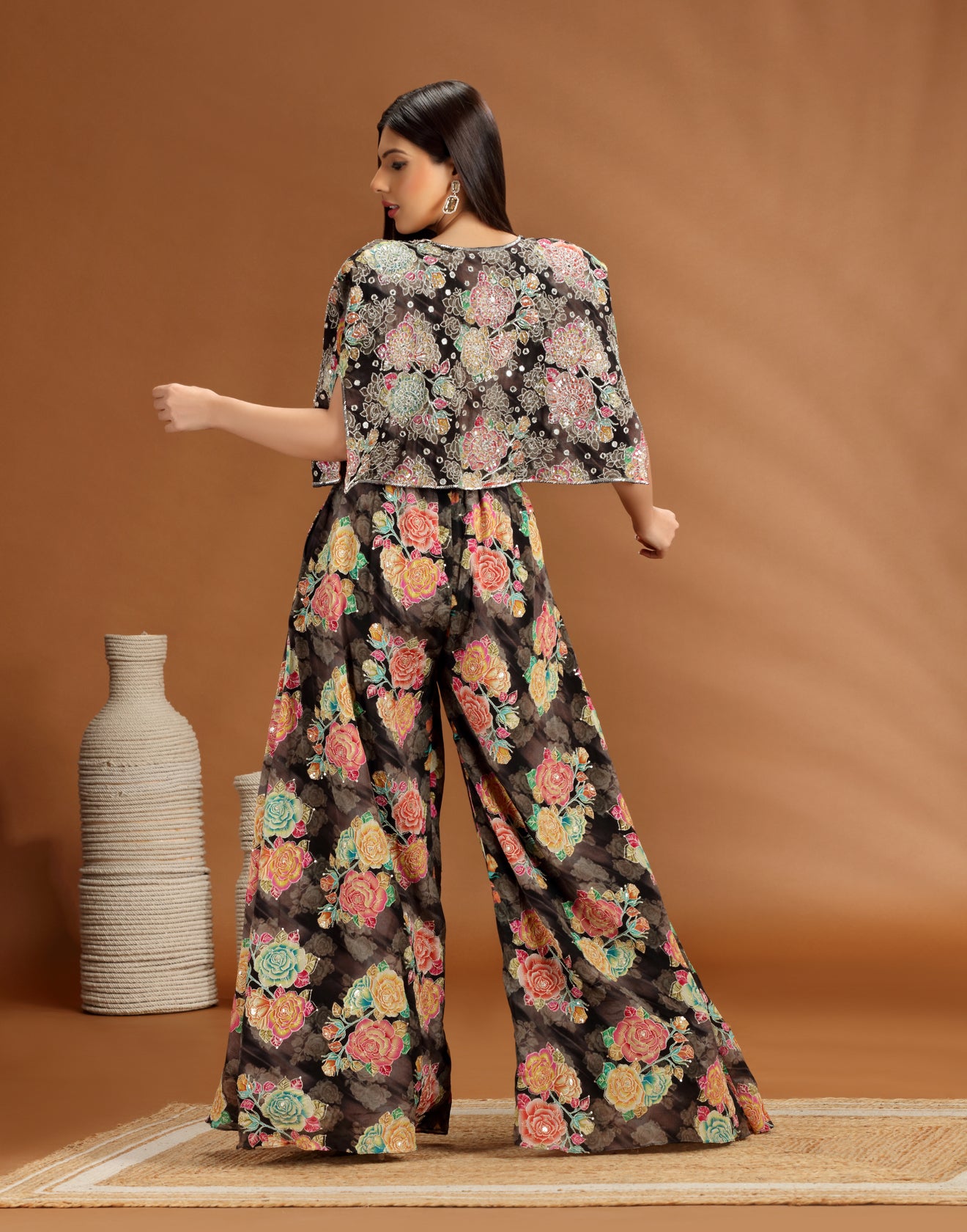 Black Gardenia Floral Printed Fusion Set