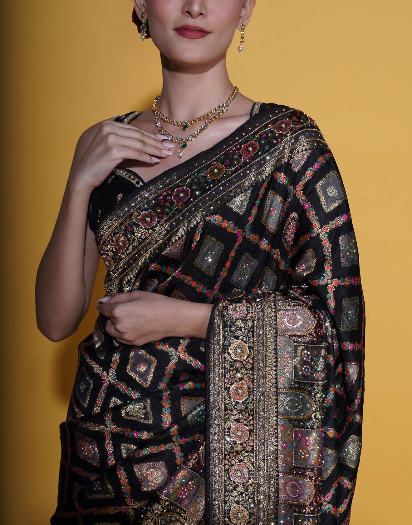 Black With Multicolor Bandhej Festive Silk Saree