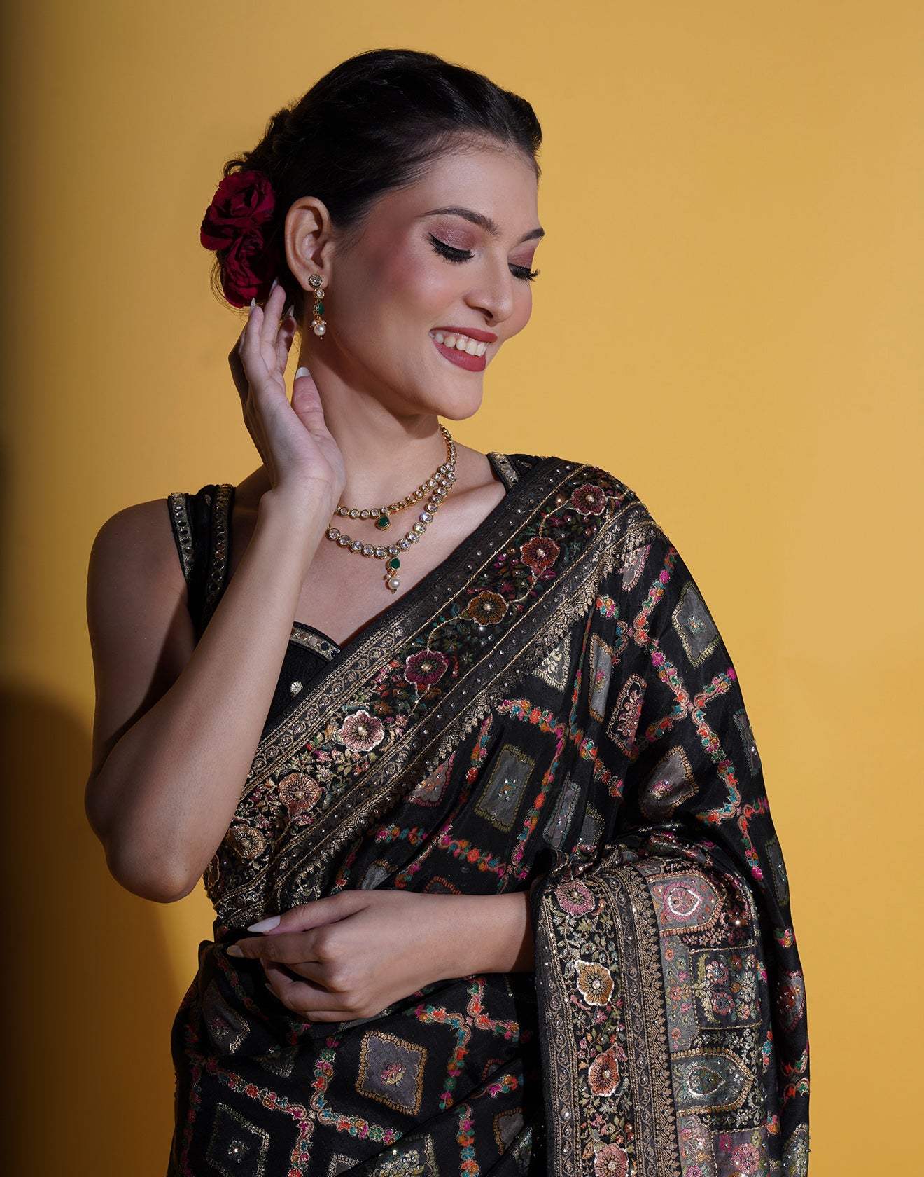 Black With Multicolor Bandhej Festive Silk Saree