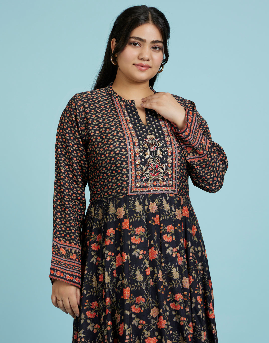 Buy Blooming Floral Printed Silk Flared Kurti online – Roopkala