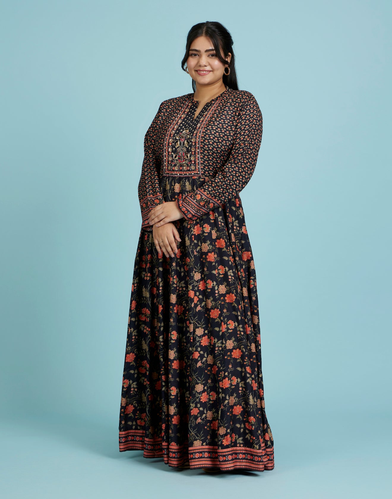 Blooming Floral Printed Silk Flared Kurti 