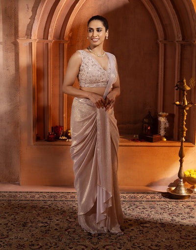 Blush Pink Shimmy Glam Pre-Stitched Saree