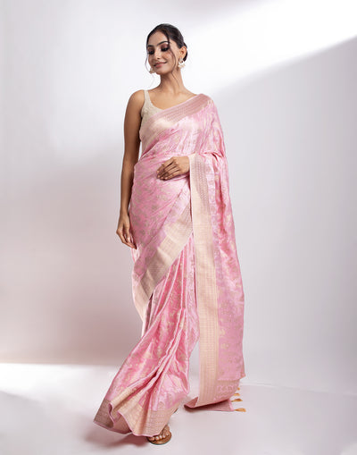 Blush Pink Warli Motifs Crepe Silk Saree