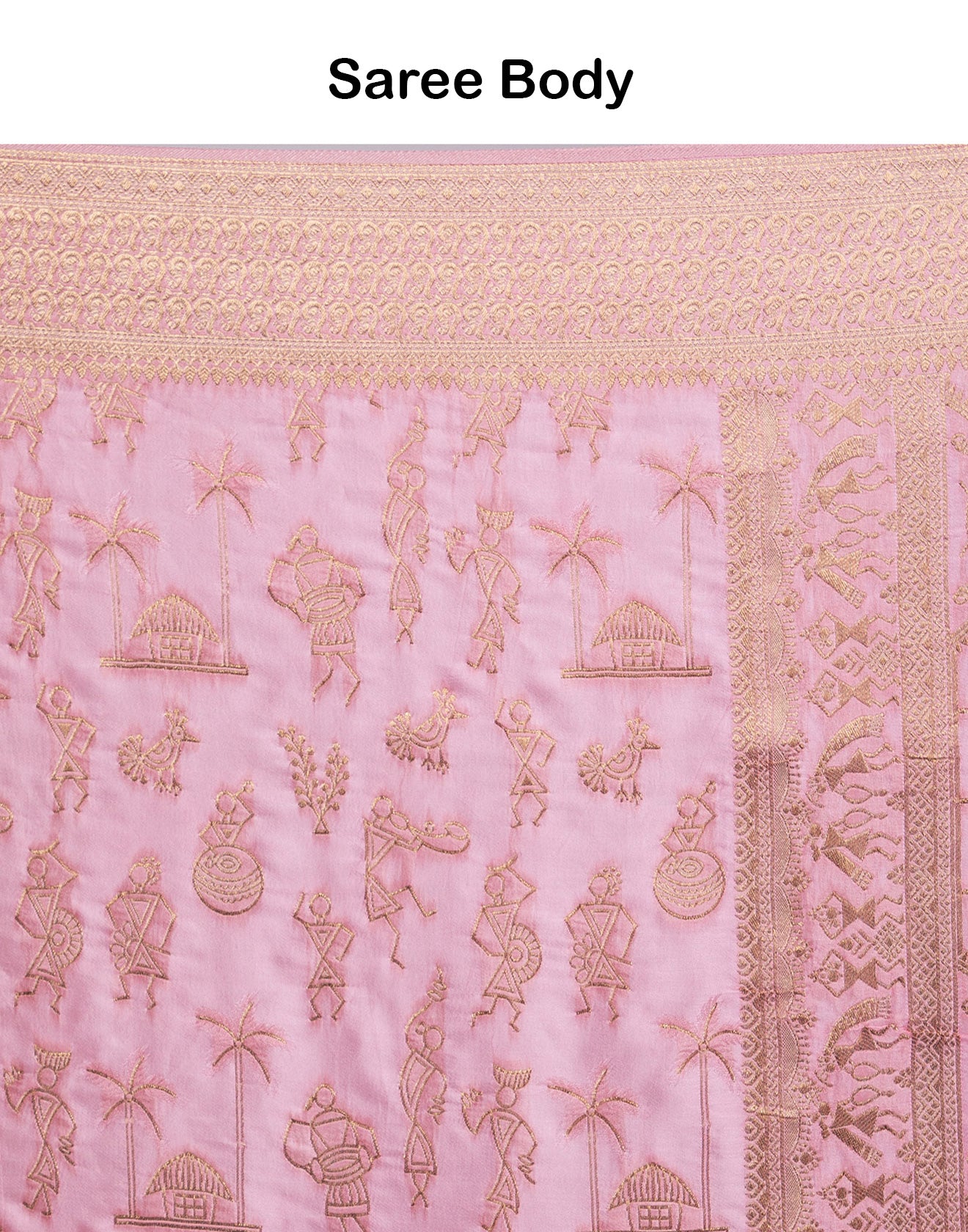 Blush Pink Warli Motifs Crepe Silk Saree