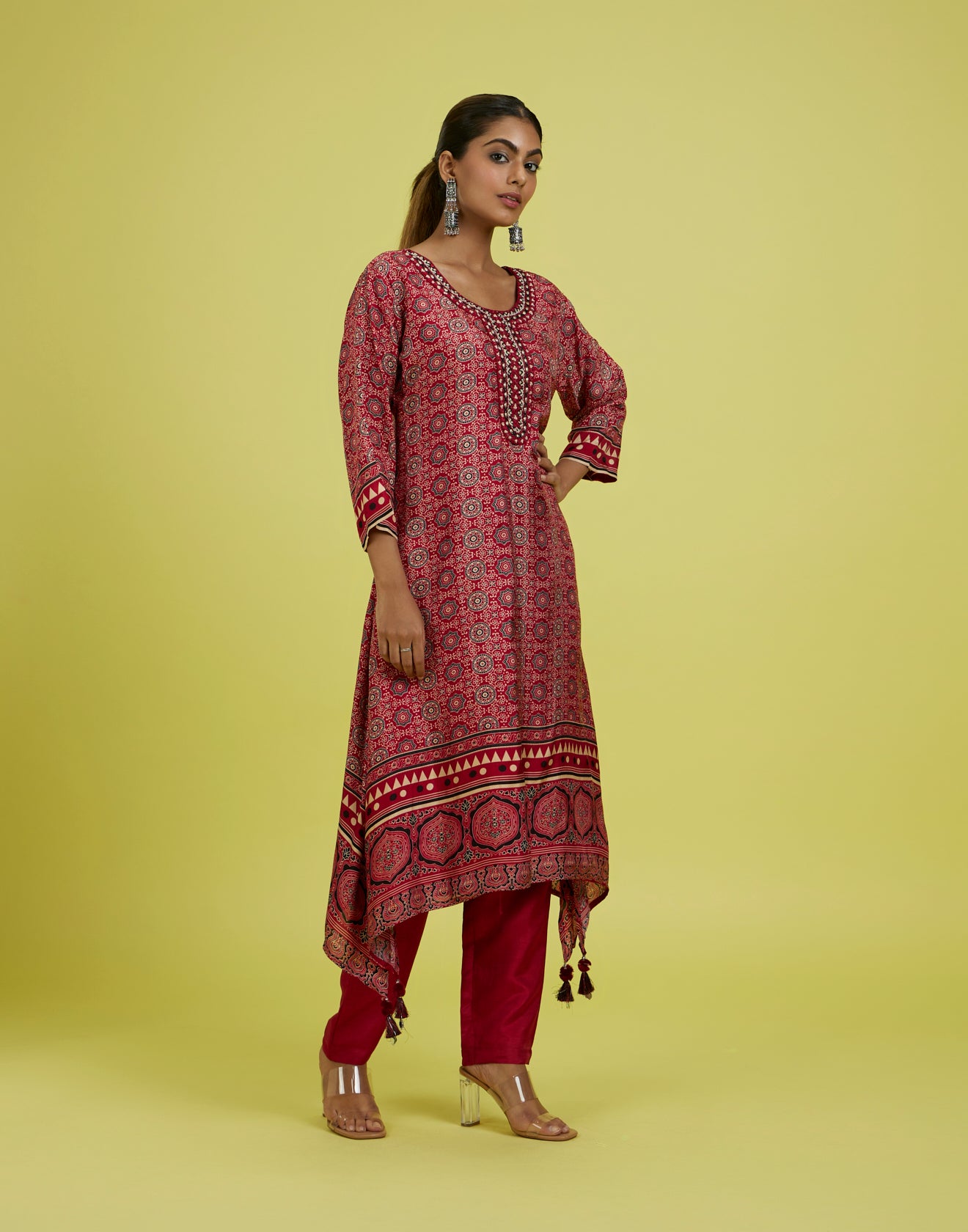 Brick Red Ethnic Print Kurta Set