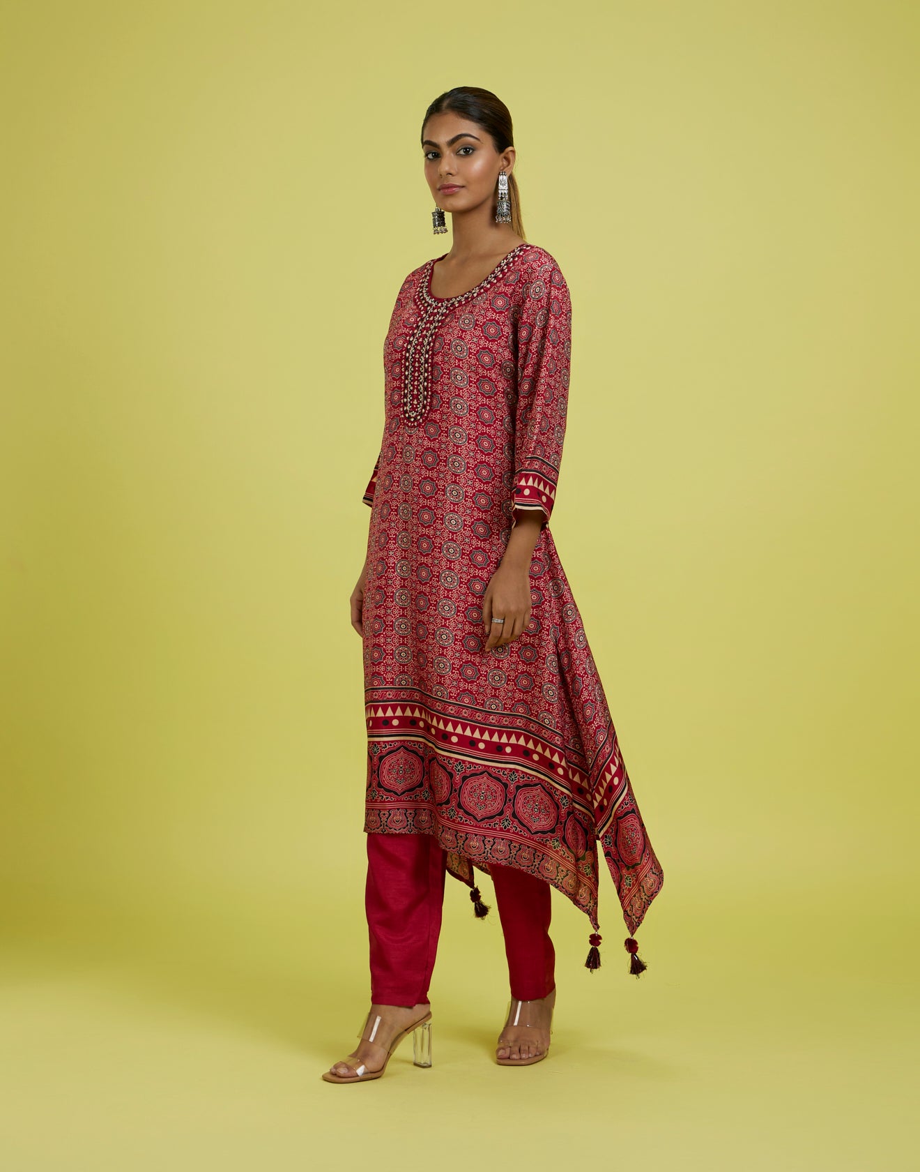 Brick Red Ethnic Print Kurta Set