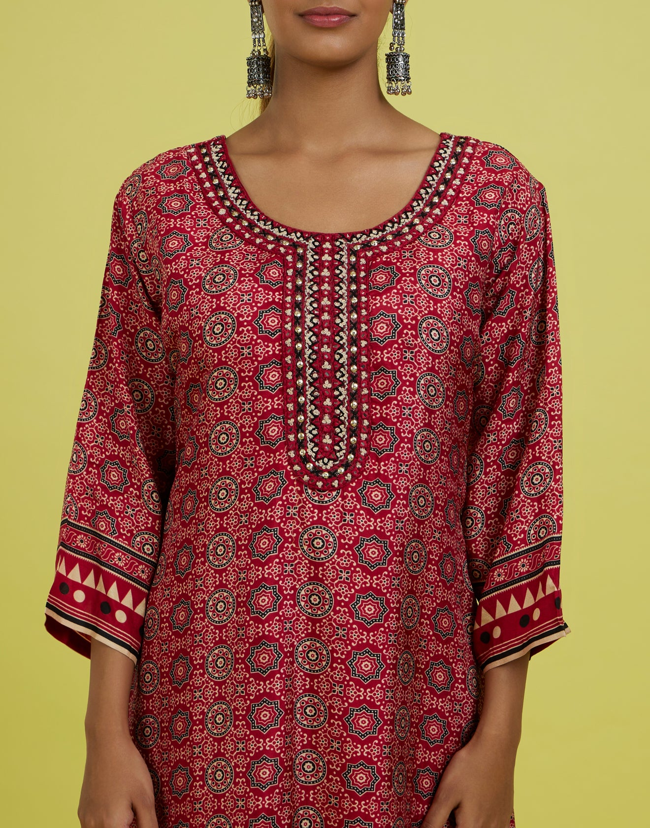 Brick Red Ethnic Print Kurta Set