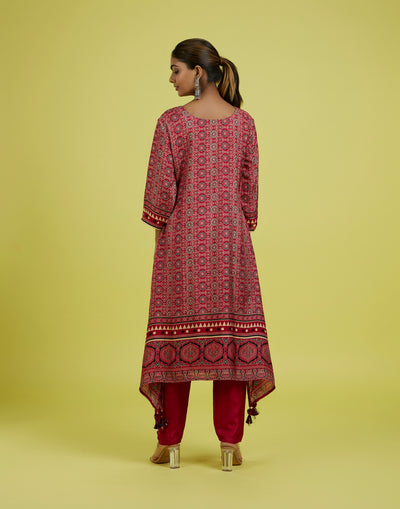 Brick Red Ethnic Print Kurta Set