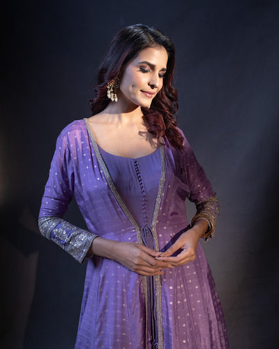 Bright Purple Embellished Anarkali Gown