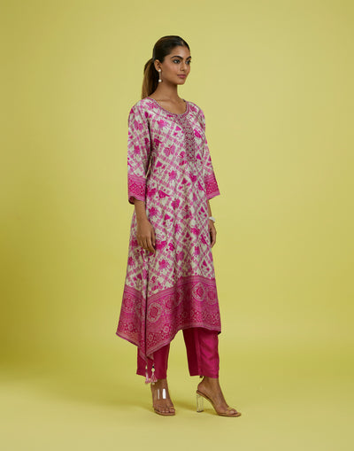 Candy Pink Patola Printed Silk Kurta Set